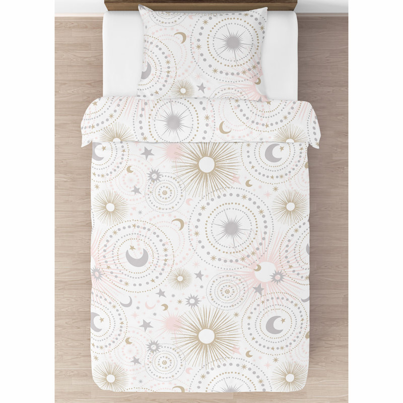 Blush Pink and Gold Celestial Twin Microfiber Bedding Set