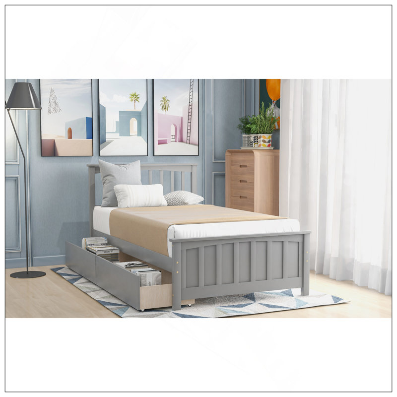 Lit plateforme simple avec deux tiroirs, gris