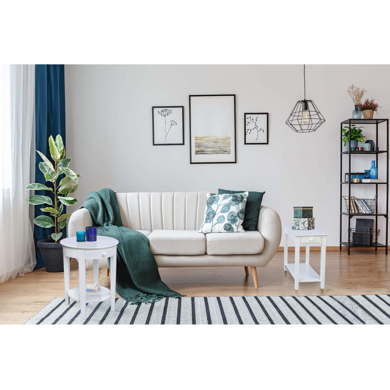Table de bout en bois massif avec rangement Sunbury, Blanc