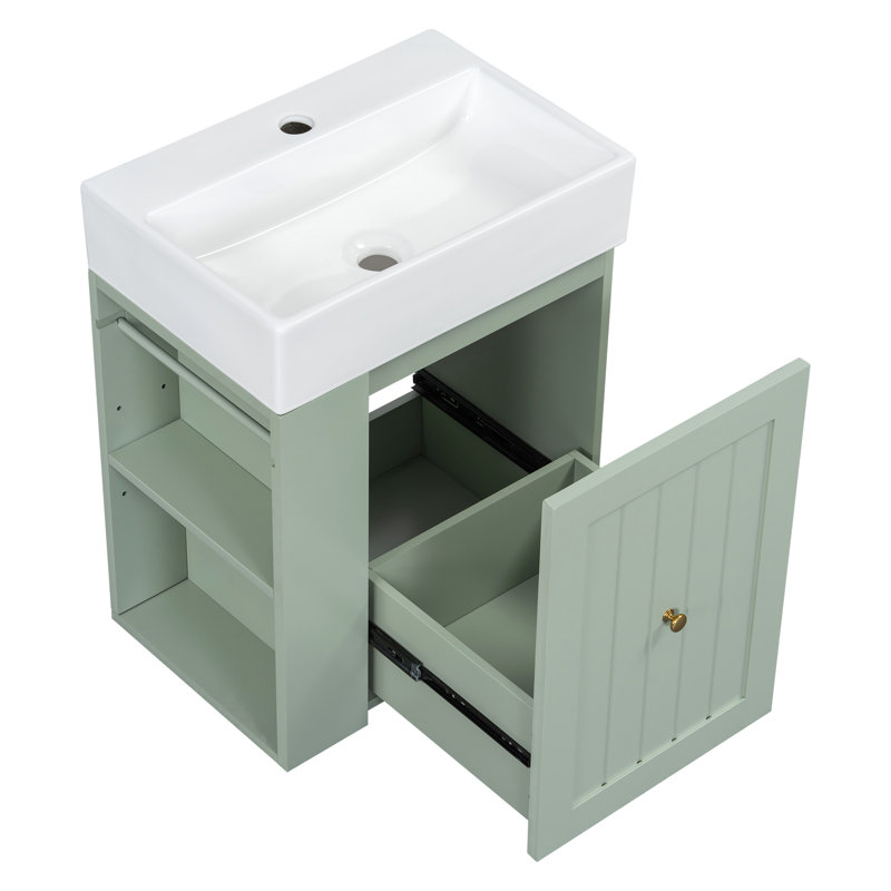 20" Single Wall-Mounted Bathroom Vanity With Ceramic Sink, Green