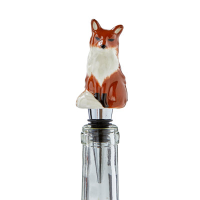 Fox Bottle Stopper Brown Ceramic Christmas