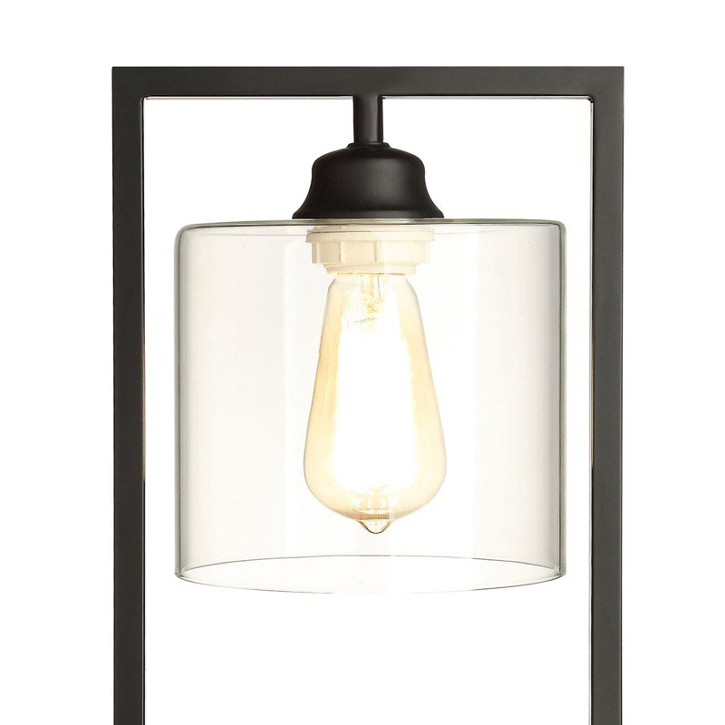 Lampe de chevet en métal 20 po avec abat-jour en verre noir
