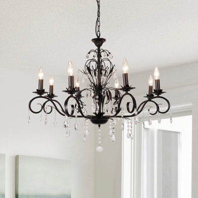 8-light Dimmable Classic / Traditional Crystal  Chandelier With Black Finsh