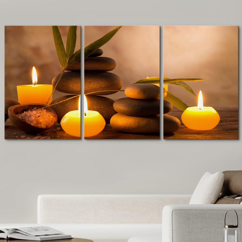 Spa nature morte avec bougies aromatiques - reproduction de photo sur toile tendue, H 24 po x l 48 po x 1,5 po