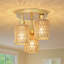 Luminaires bohémiens 3 lumières - Luminaire en rotin de ferme avec abat-jour en cage tissée, plafonniers semi-encastrés dorés pour chambre à coucher, cuisine, couloir-1966629718