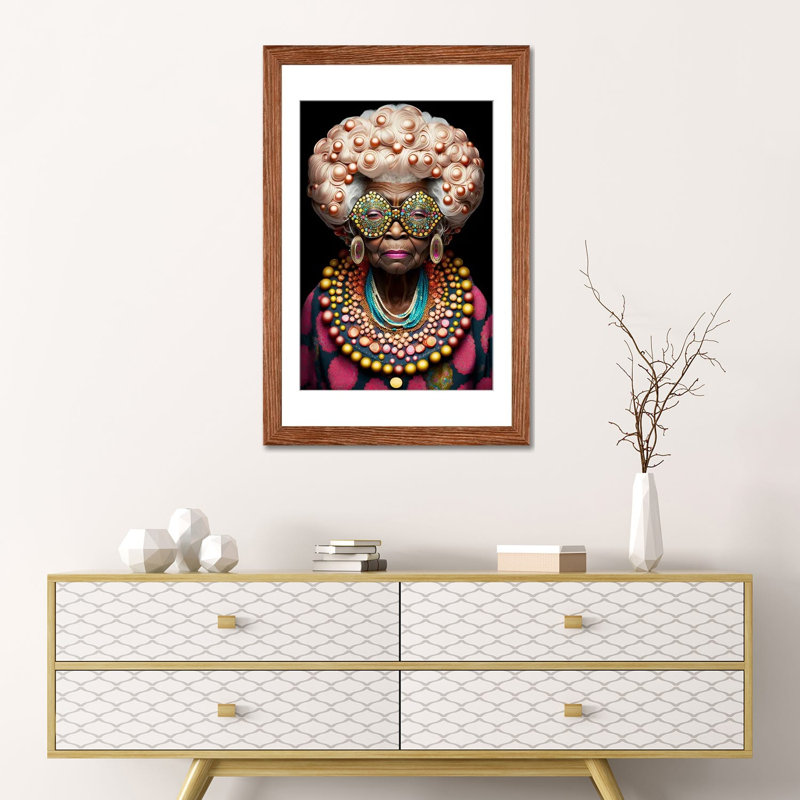 Afrofuturist Grandma I, Classic Wood Open Corner Frame Paper, 24" H x 16" W x 1" D