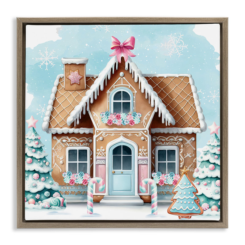 Art mural sur toile Fancy Gingerbread House par Nicole DeCamp, Cadre flottant orme Montalcino, H 18 po x l 18 po