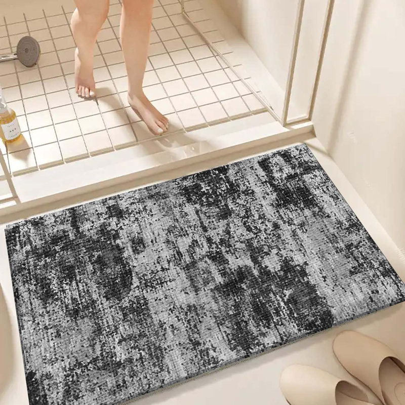 Tapis abstrait moderne lavable 2 x 3 pi: Tapis de sol intérieur antidérapant doux et antidérapant pour salon, chambre à coucher, salle à manger, ferme, chambre de bébé, bureau à domicile - noir et gris