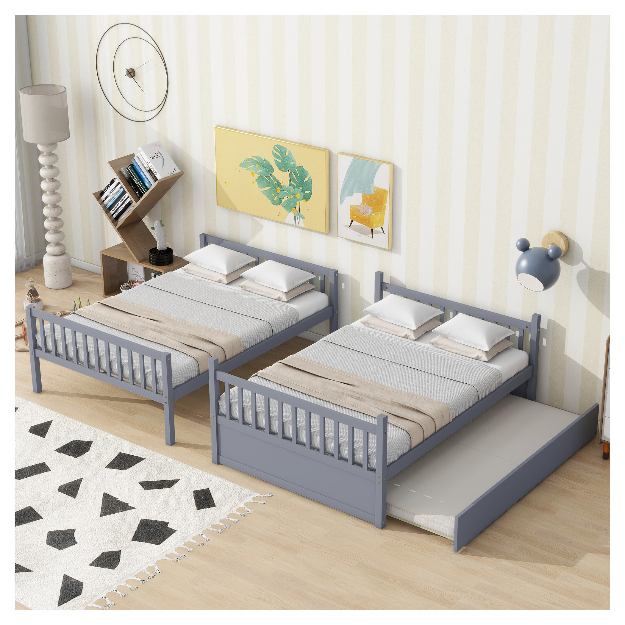 Ivy Bronx Full Over Full Bunk Bed with Trundle & Ladder - Convertible ...
