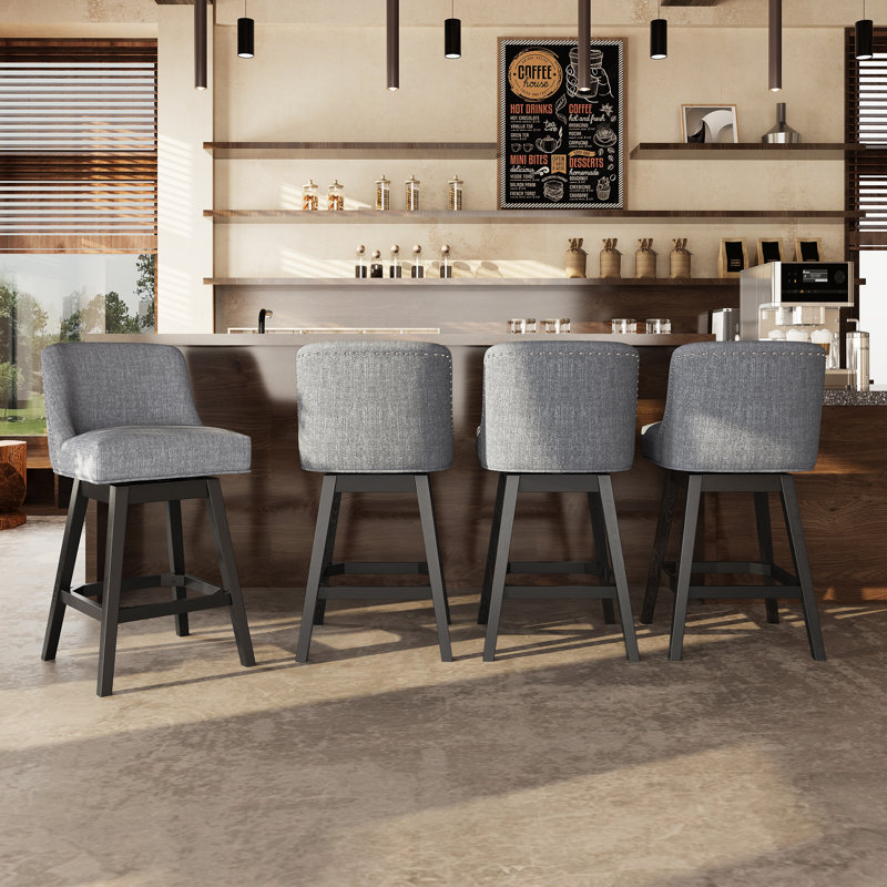 360°Bar Counter Stool with Solid Wood Frame, Light Gray