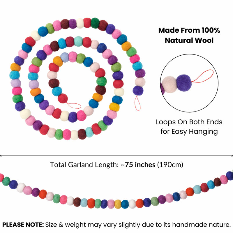 MODWOOL 75" Wool Ball Garland - Multicolor