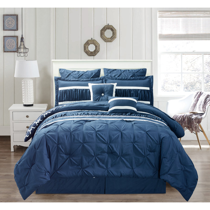 Ensemble d'édredon réversible Marlin, Bleu marine, Édredon très grand et 2 taies d'oreiller