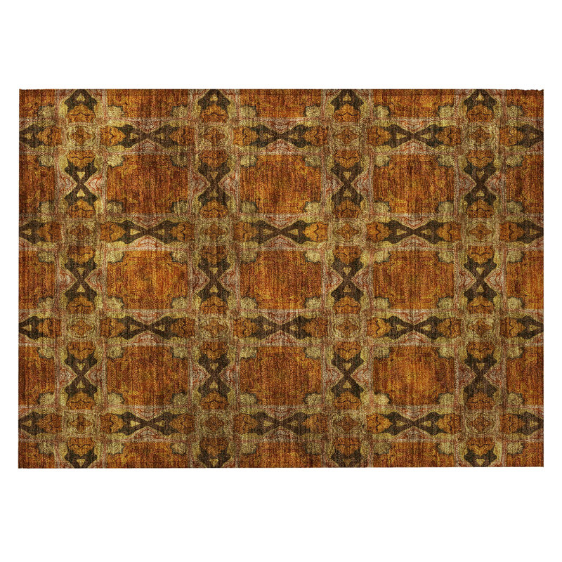 Tapis extérieur lavable antidérapant à motif médaillon floral orange et rouille 2 pi x 3 pi