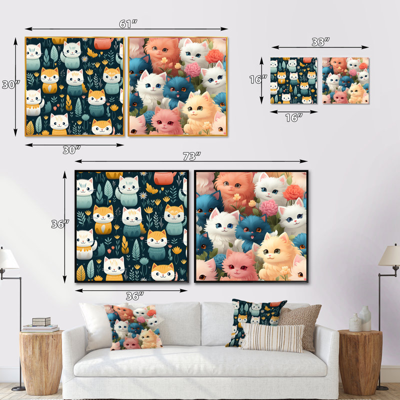 Cuddly Kittens - animaux, ensemble de 2 collages carrés, Cadre flottant noir, H 16 po x l 33 po