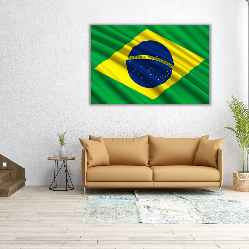 Drapeau du Brésil flottant - reproduction d'art sur toile, H 24 po x l 36 po