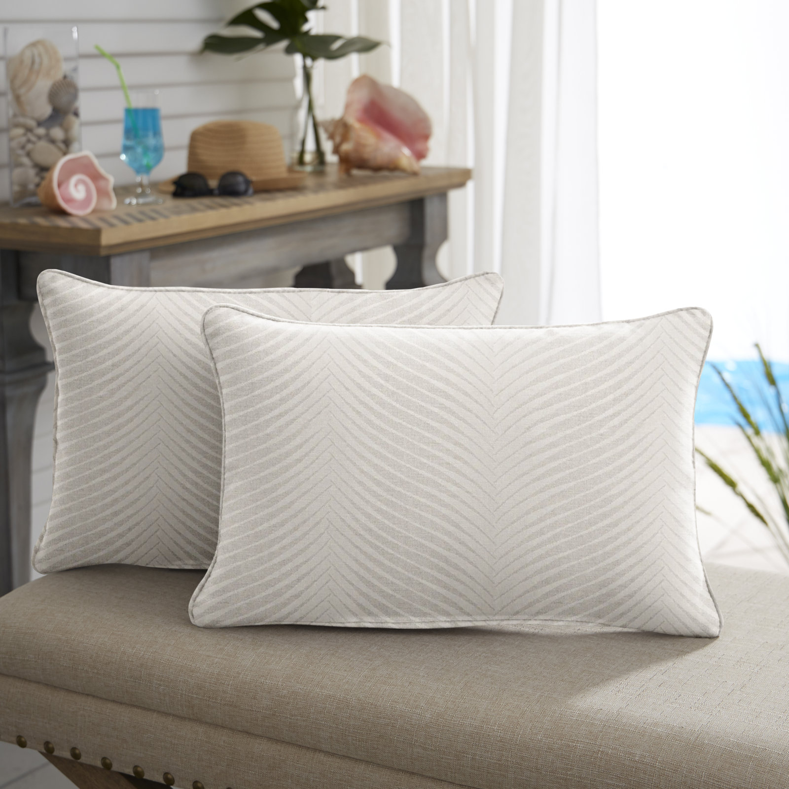 New Sunbrella 2023 Sunbrella® Indoor/Outdoor Lumbar Throw Pillow, 12" x 18", Natural Bone