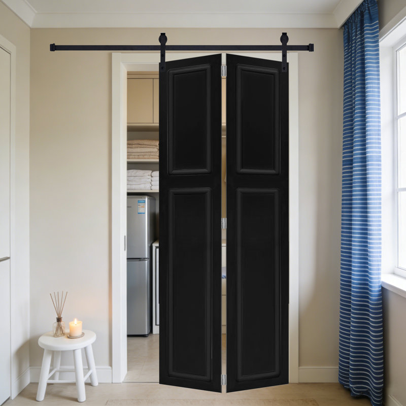 2 panneaux pliables. Porte de grange coulissante avec quincaillerie, 34 po x 80 po, Noir