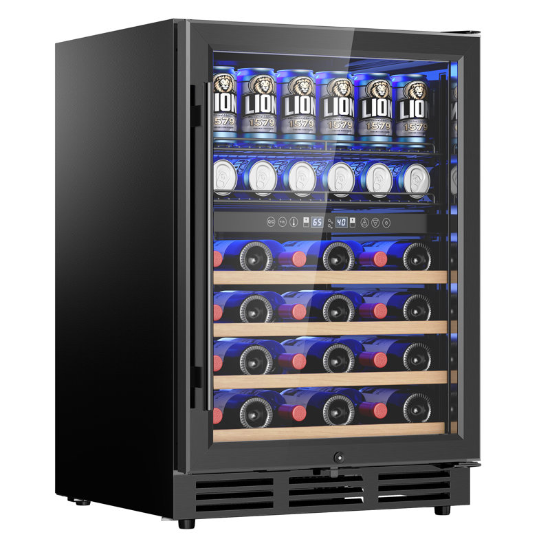 Refroidisseur à vin autoportant encastré / encastré / sous comptoir avec porte en verre trempé et poignée réversible pour 30 bouteilles et 63 canettes Simzife