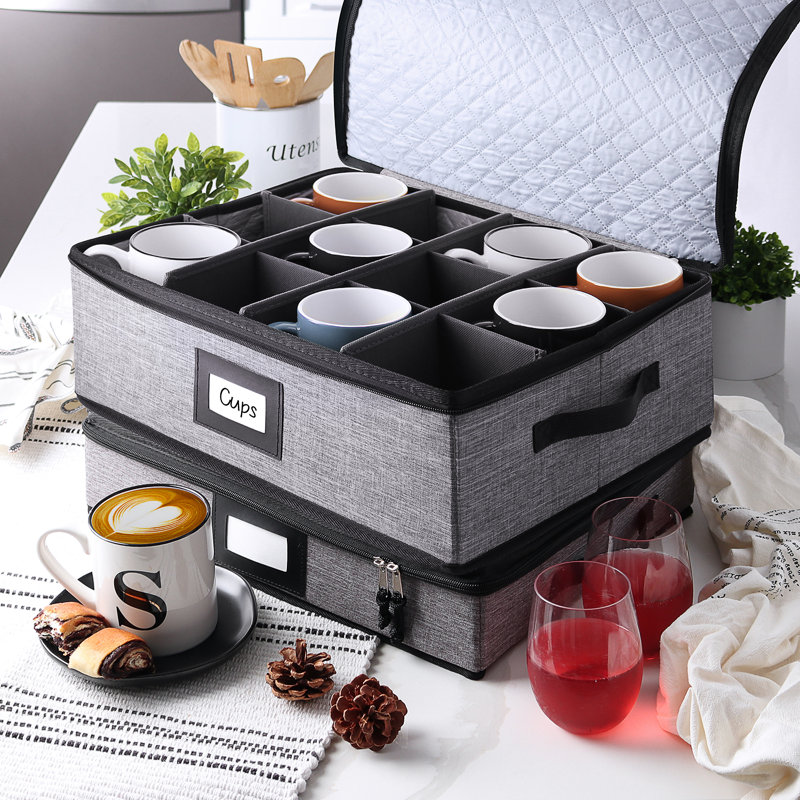Hard Shell Mugs Storage Box with Dividers