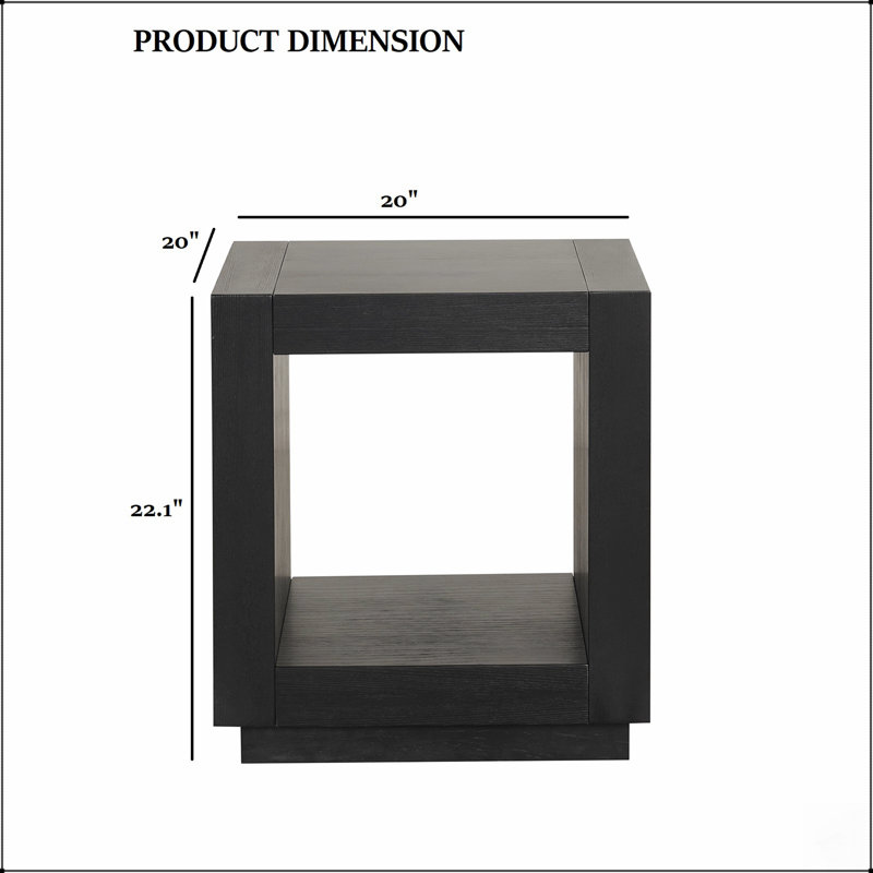 Table d'appoint carrée contemporaine avec base et étagère inférieure ouverte pour un salon moderne