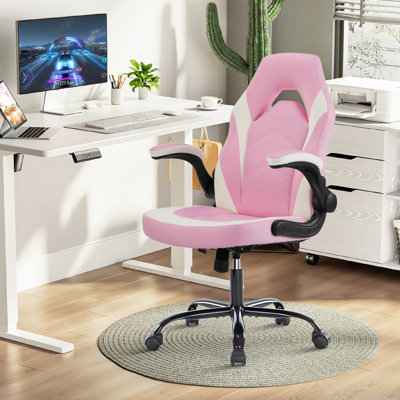 Inbox Zero Denesha Adjustable Padded Armrests and Reclining PC & Racing Game Chair in Blue and White