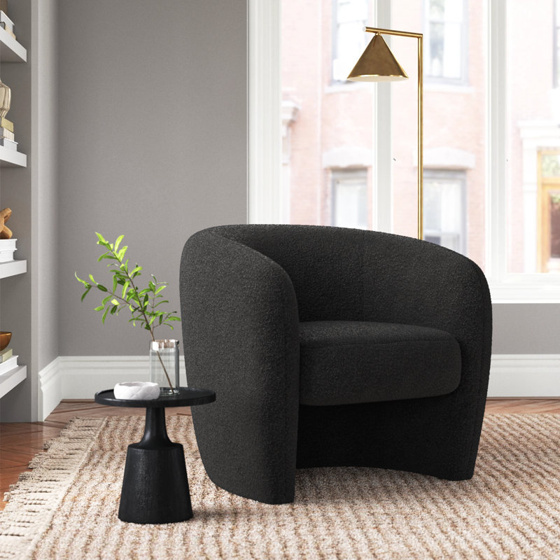 Solace Upholstered Barrel Chair, Black Boucle
