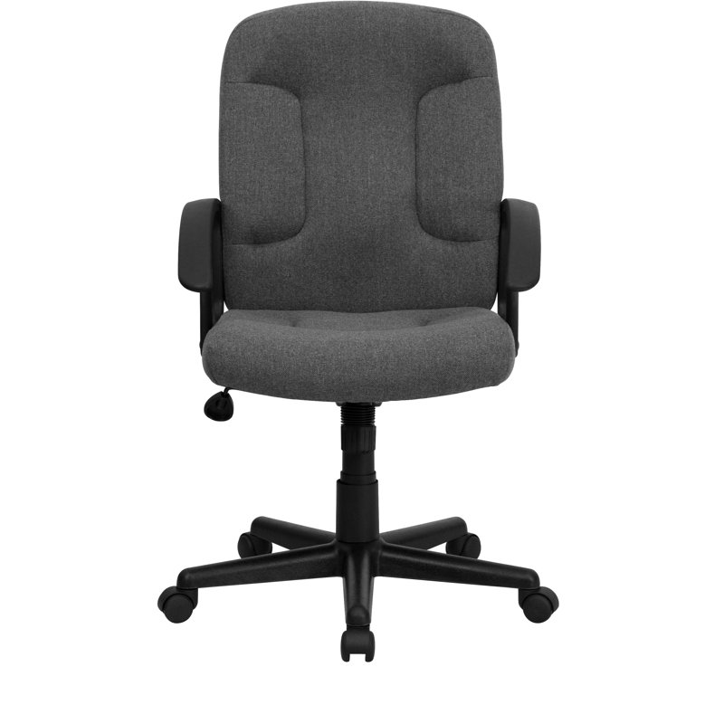 Mid-Back Fabric Executive Swivel Office Chair with Nylon Arms, Grey