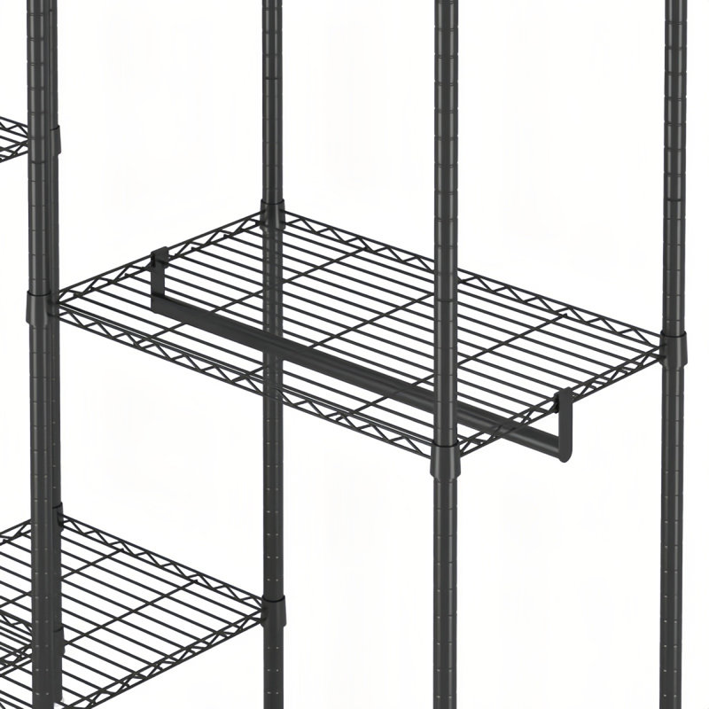 Heavy Duty Garment Rack, Freestanding Closet Organizer, Portable Wardrobe Clothes Rack, Adjustable Wire Shelving Clothes Rack With 8 Adjustable Wire Shelves And 5 Clothes Rails, Black (Without Hook)