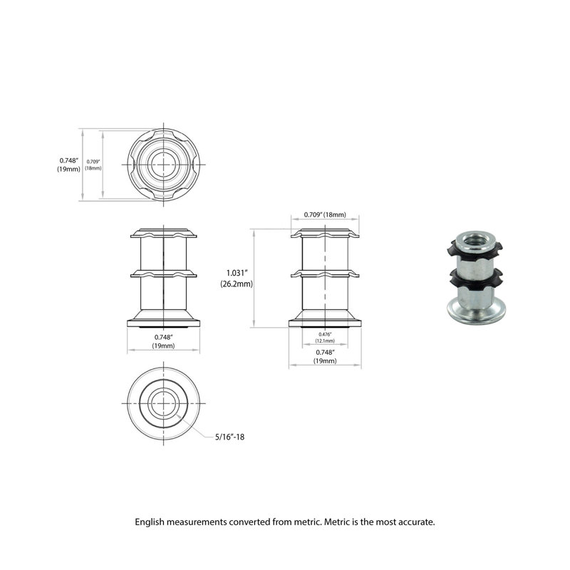 Roulette pivotante noire 2 po pour meuble rond 3/4 po
