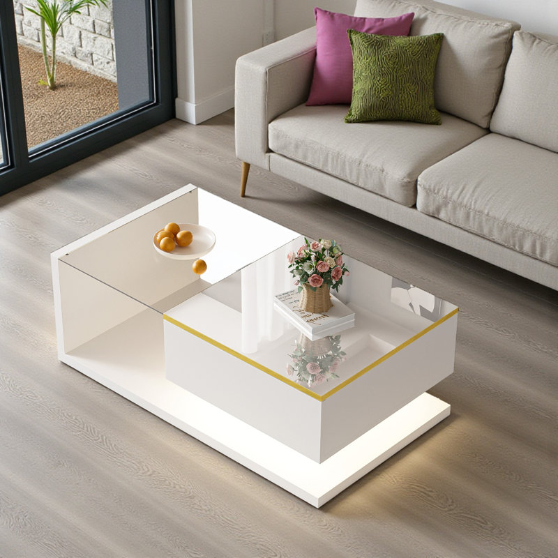 Pedestal Coffee Table with Storage, White