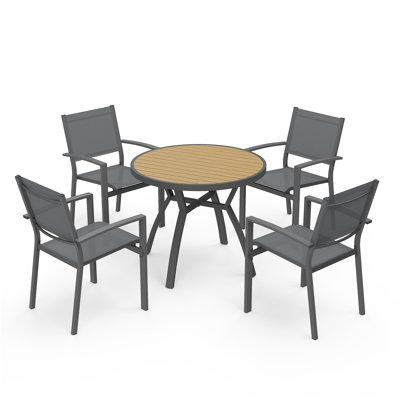 5-Piece Outdoor Dining Set, 4-Person Outdoor Table and Chairs with Round HDPS Top & Weather-Resistant Metal Frame, All-Weather Patio Dining Set for Backyard, Deck, Garden