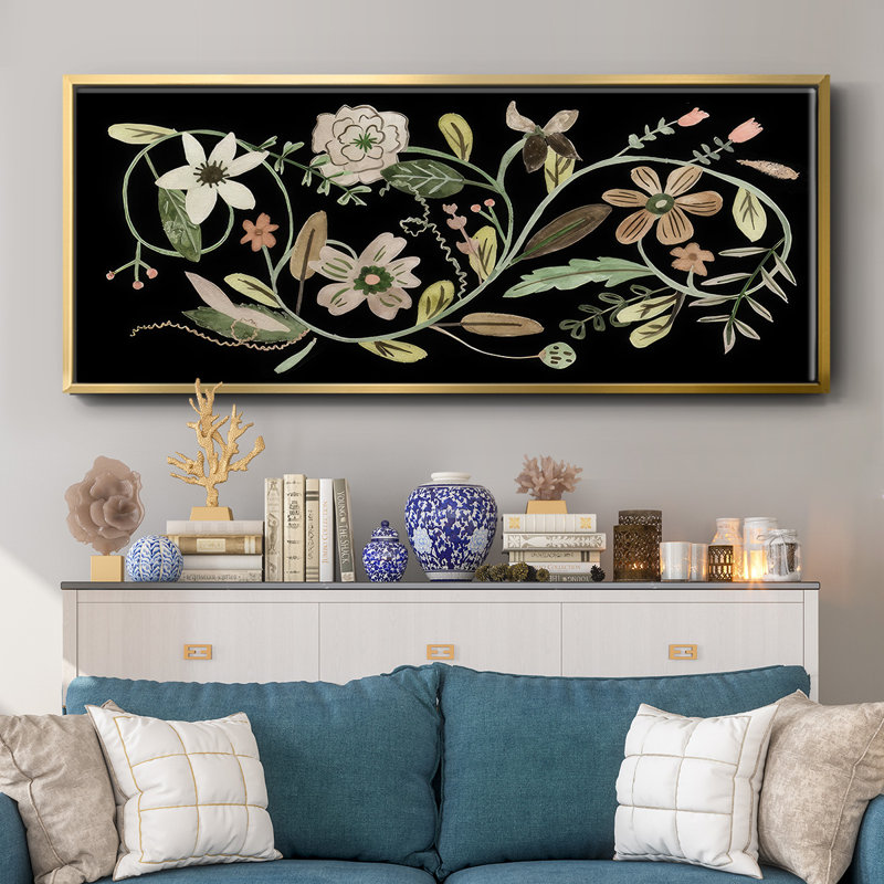 Pressed Flowers II- Framed Canvas, 12" H x 30" W