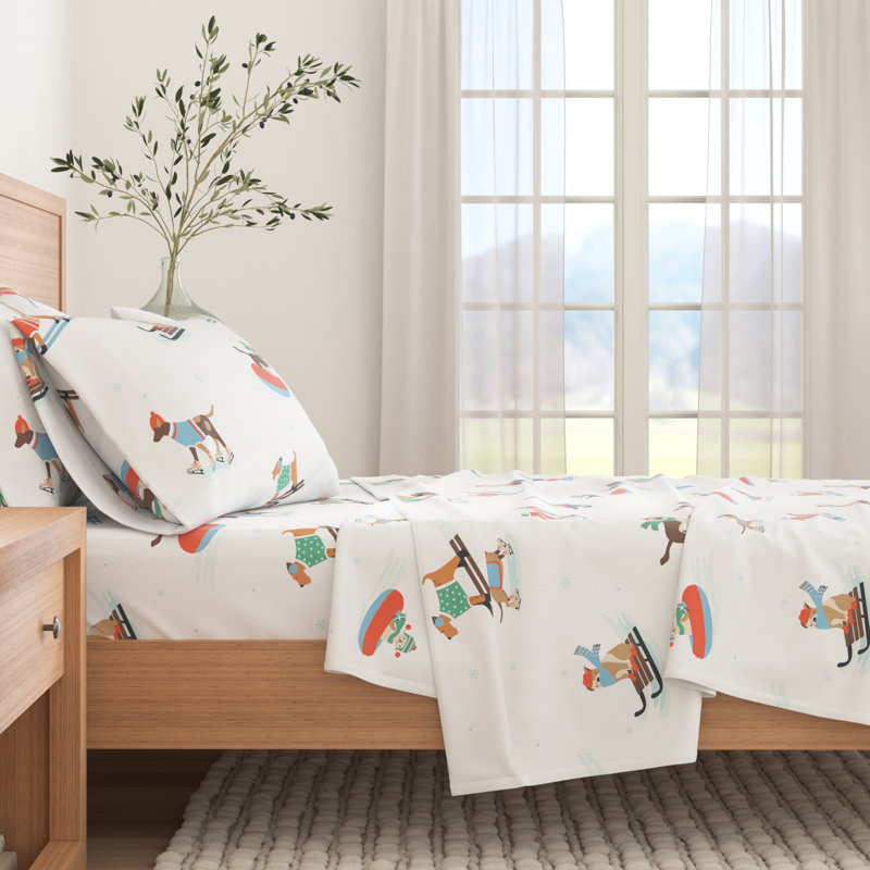 Queen Gray Cotton Flannel Holiday Print Sheet Set