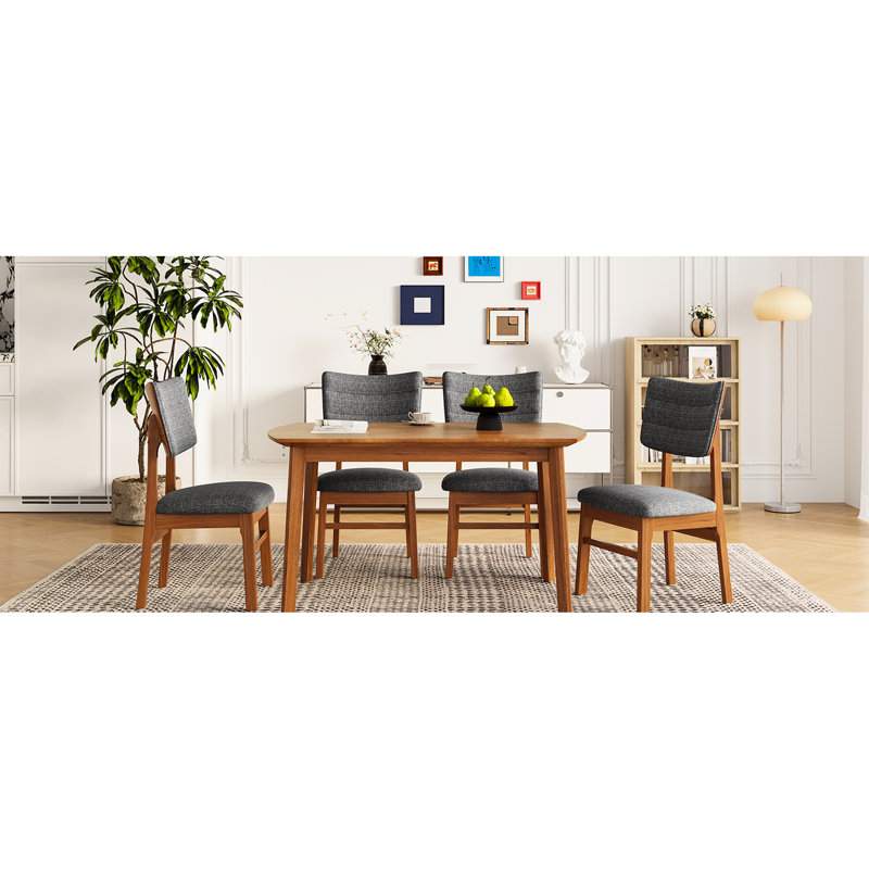 Table de salle à manger rectangulaire 5 pièces et 4 chaises rembourrées, pieds de style Mid-Century contemporain facile à entretenir