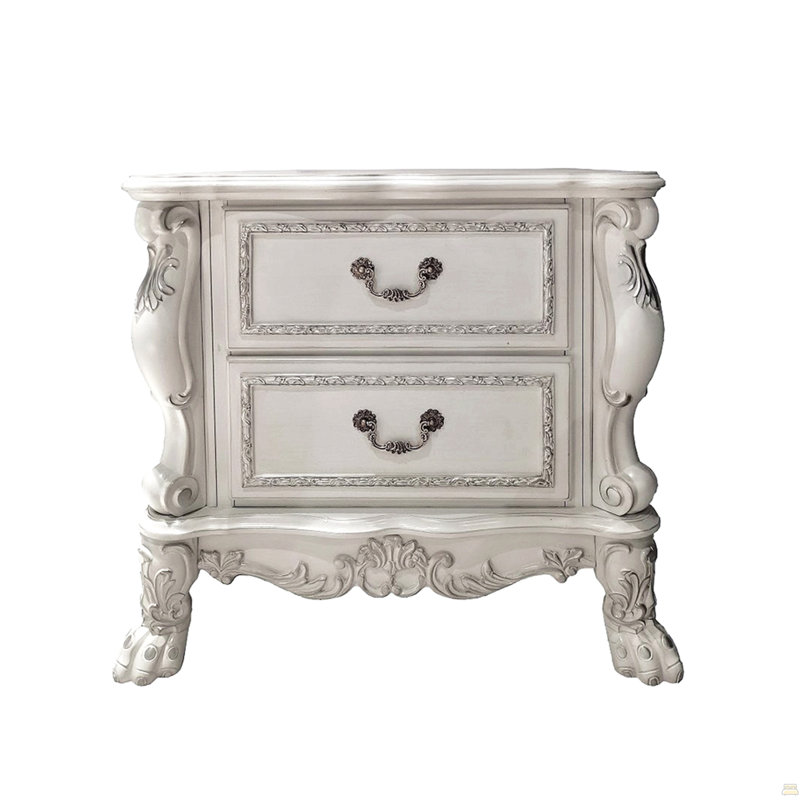 Table de chevet 2 tiroirs en bois de peuplier au fini blanc os