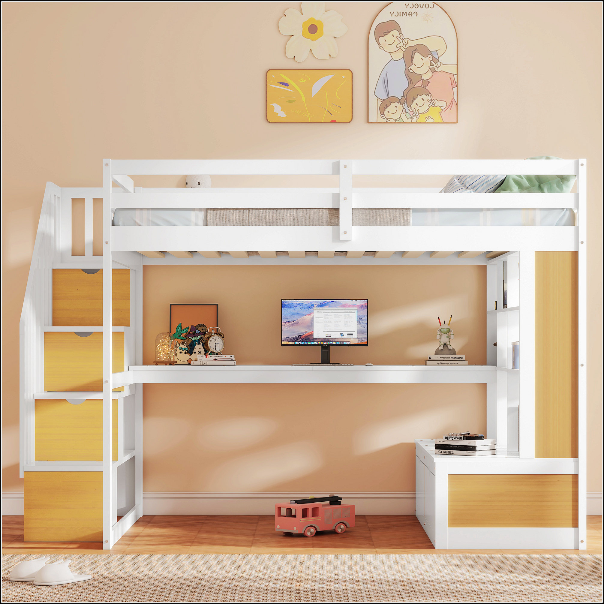 Harriet Bee Full Size Loft Bed With Desk And Shelves - Wayfair Canada