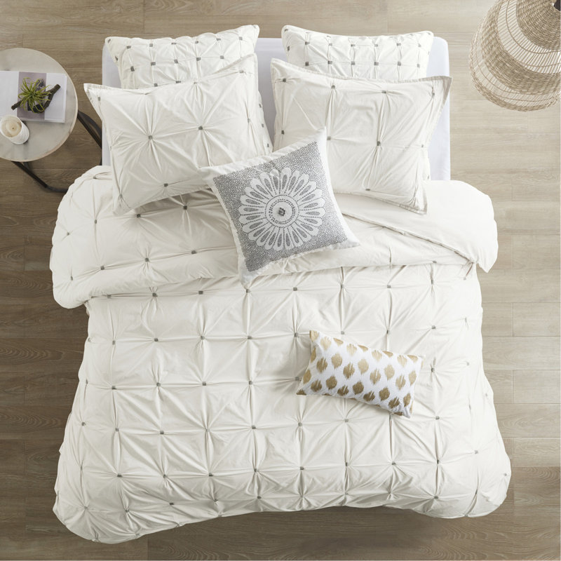 Ensemble de housse de couette en coton à broderie élastique pour lit double / grand 3 pièces