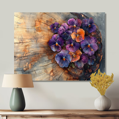 Fleurs d'été sur un plateau de glissoire en bois III - Décoration murale en métal