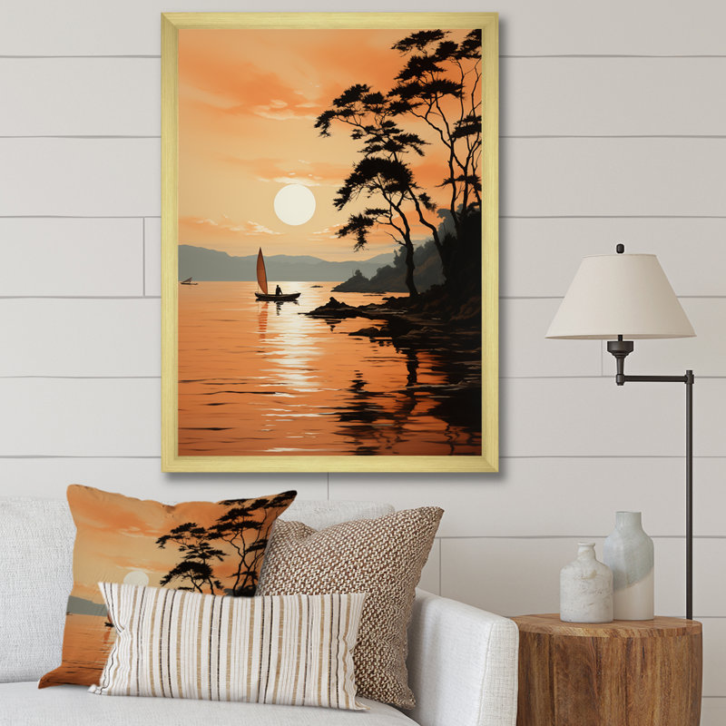 Edwinton Golden Sunrise Silhouetted I sur toile, H 32 po x l 16 po x P 1 po, Encadrement doré