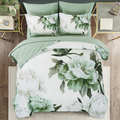 7 Piece Floral Comforter Set Botanical Complete Bedding Set with Sheets All Season