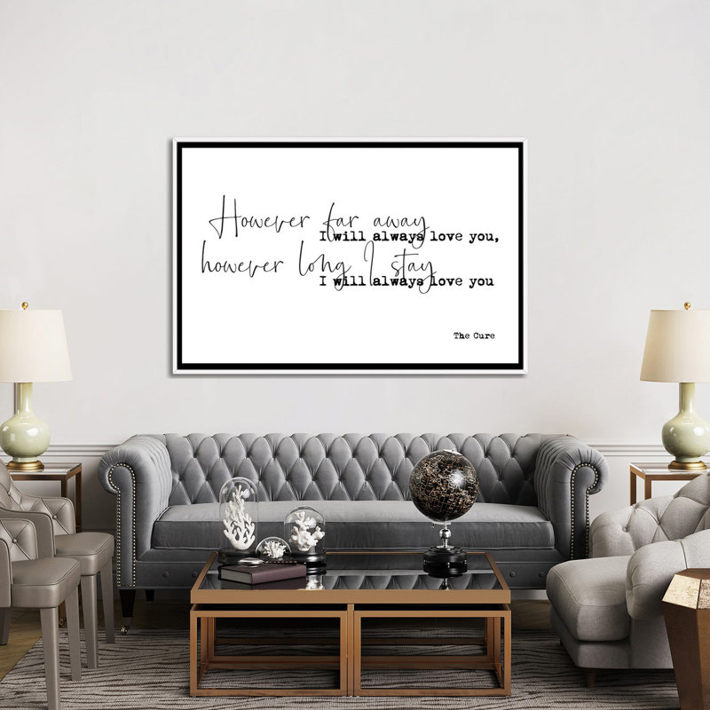 « Love Song »-impression d’art textuel, H 40 po x l 60 po x 1,5 po, Toile blanche encadrée, Pas de tapis