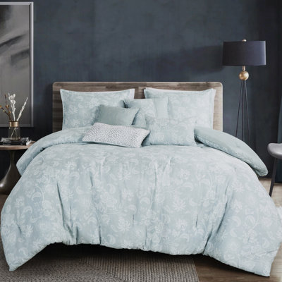 Ensemble d'édredon en jacquard à double couche 7 pièces Soft Sage, en polyester - comprend 1 édredon, 2 taies décoratives et 4 coussins décoratifs