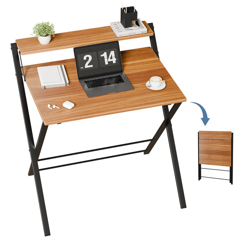 Bureau rectangulaire pliant 28 po, sans assemblage requis, Brun
