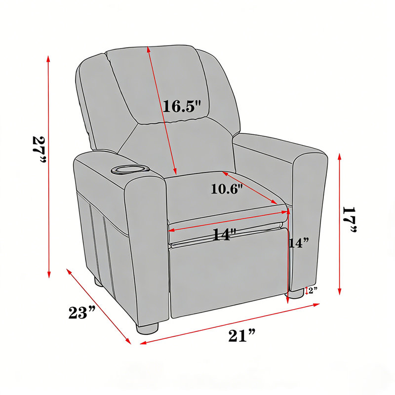 Fauteuil inclinable en cuir pu pour enfants avec porte-gobelet, appui-tête et inclinaison de sécurité, Noir