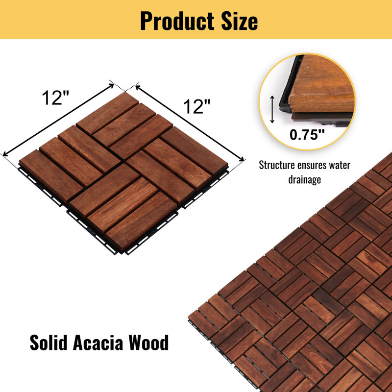 Interlocking Deck Tiles Striped Pattern, Walnut