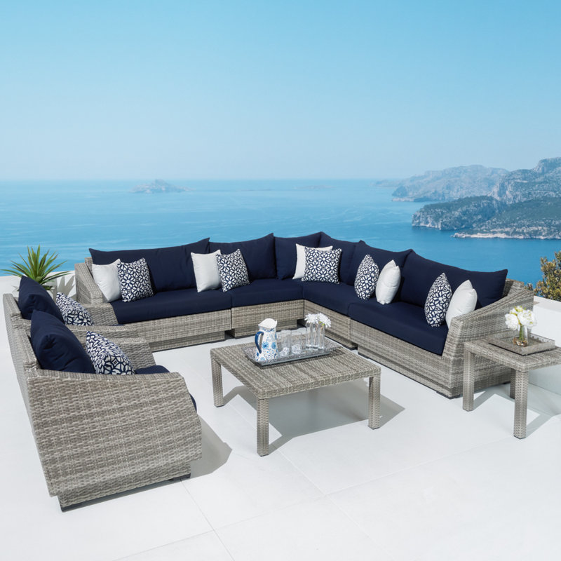 Cannes 9 Piece Seating Group with Cushions, Canvas Navy Sunbrella® Canvas