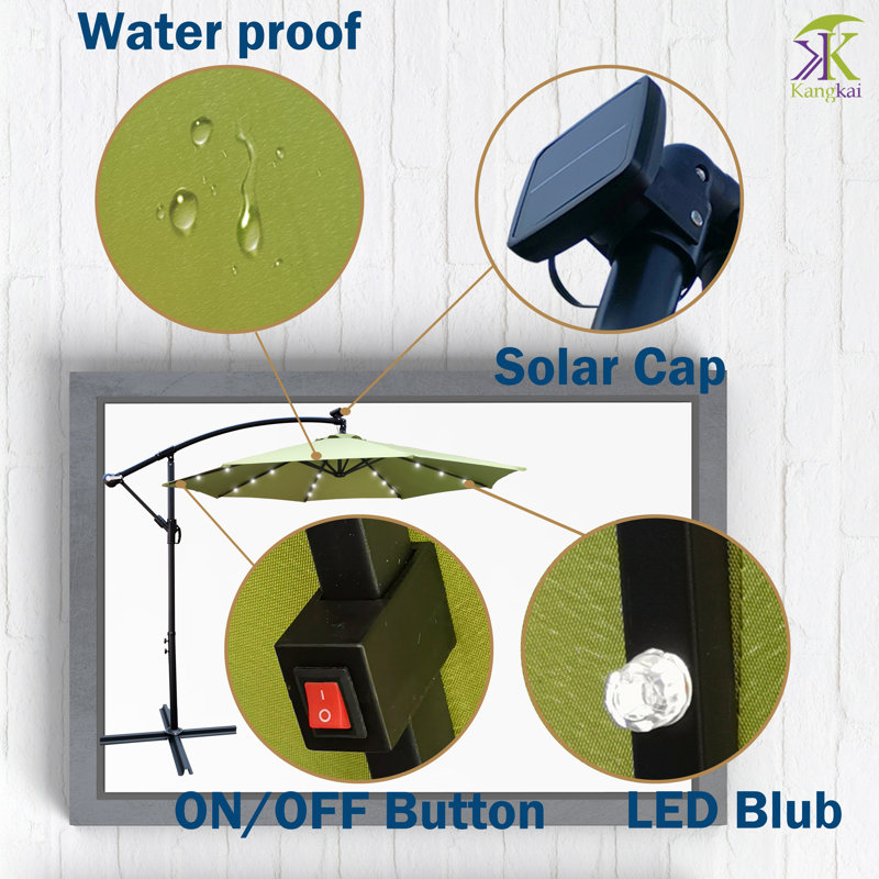 Parasol en porte-à-faux illuminé 120 "Genera, Vert lime