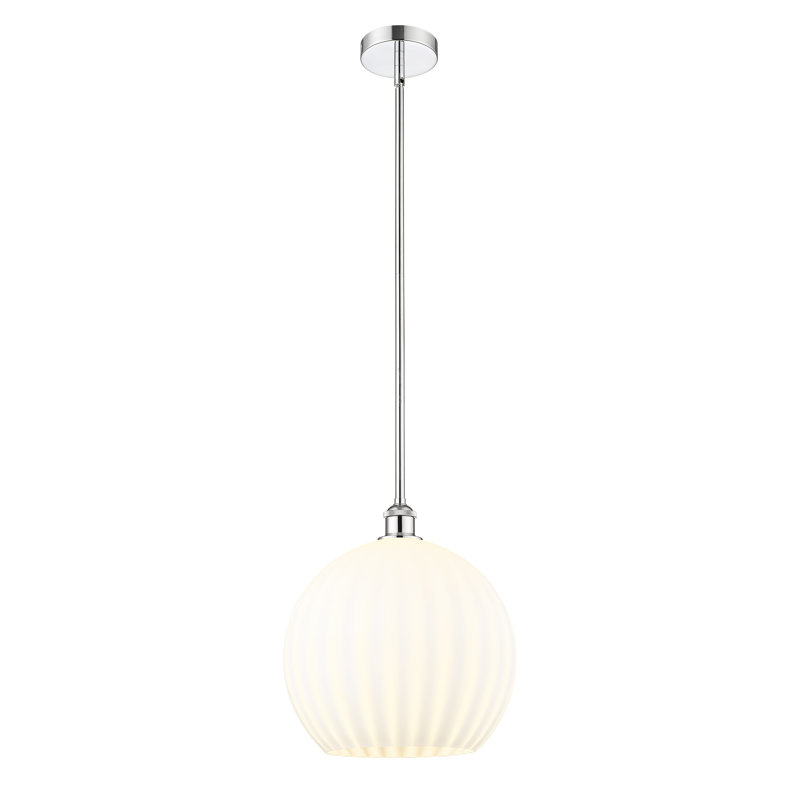 Luminaire suspendu 12 po Edison White Venetian, Chrome poli, H 16,13 po x l 13,75 po x P 13,75 po