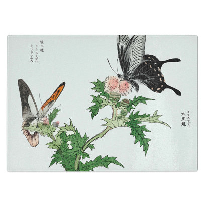 Tempered Glass Butterflies on Thistles Chopping Board