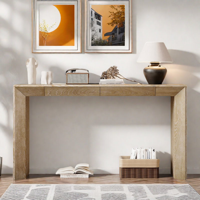 Console moderne avec 2 tiroirs dissimulés, Naturel
